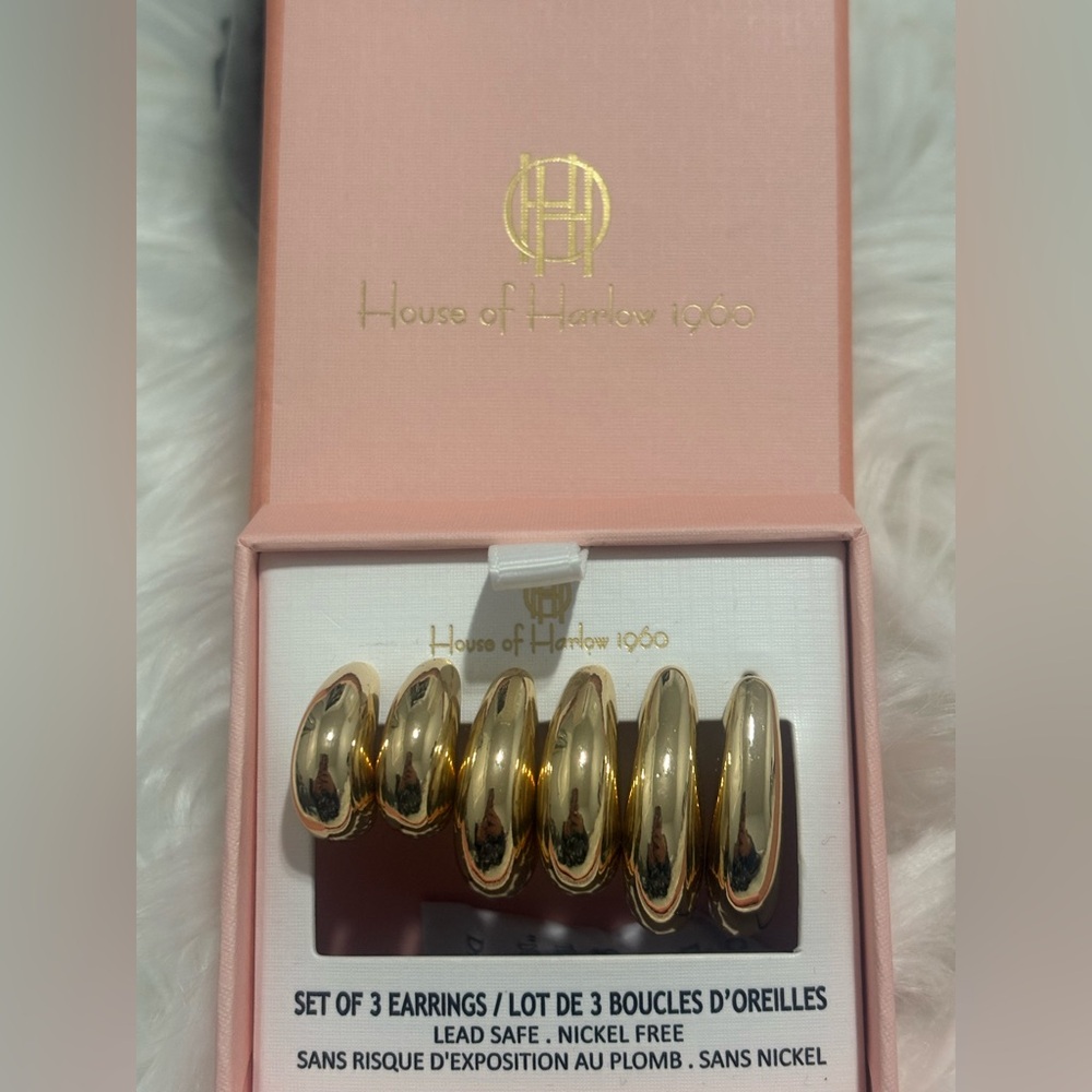NWT House of Harlow 1960 Gold Earring Trio